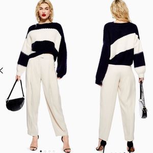 🌙 Topshop Beige Cream Tuck Hem Wide Leg Trousers